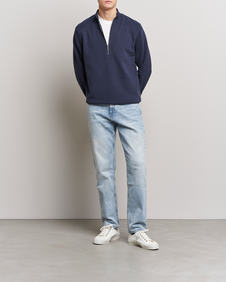 Herr | Tröjor | Sunspel | Loopback Half Zip Sweatshirt Navy