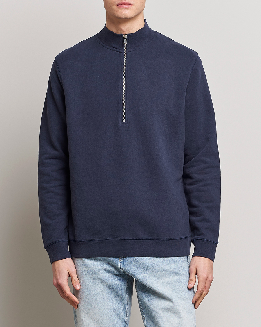 Herr | Tröjor | Sunspel | Loopback Half Zip Navy