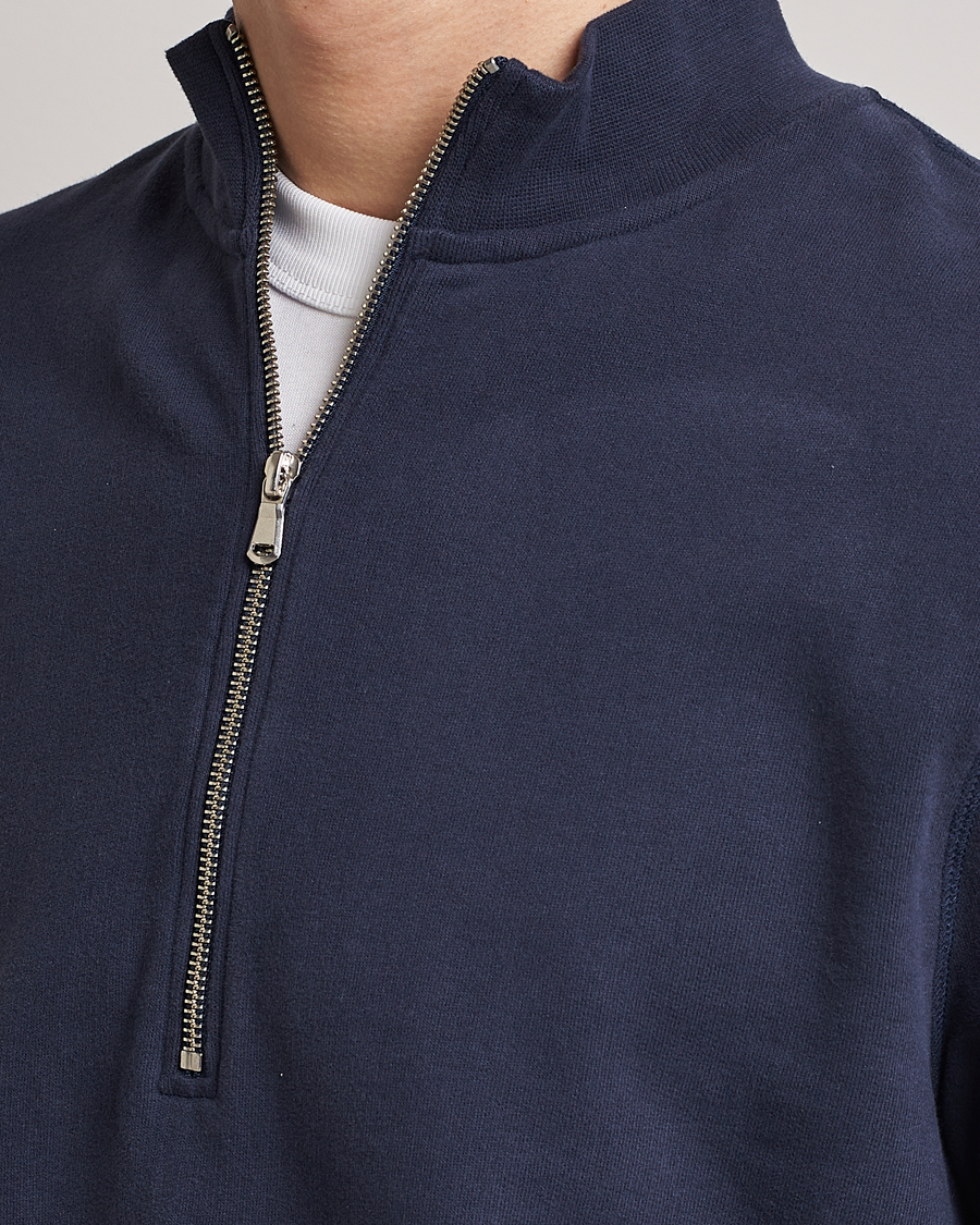 Herr | Tröjor | Sunspel | Loopback Half Zip Sweatshirt Navy