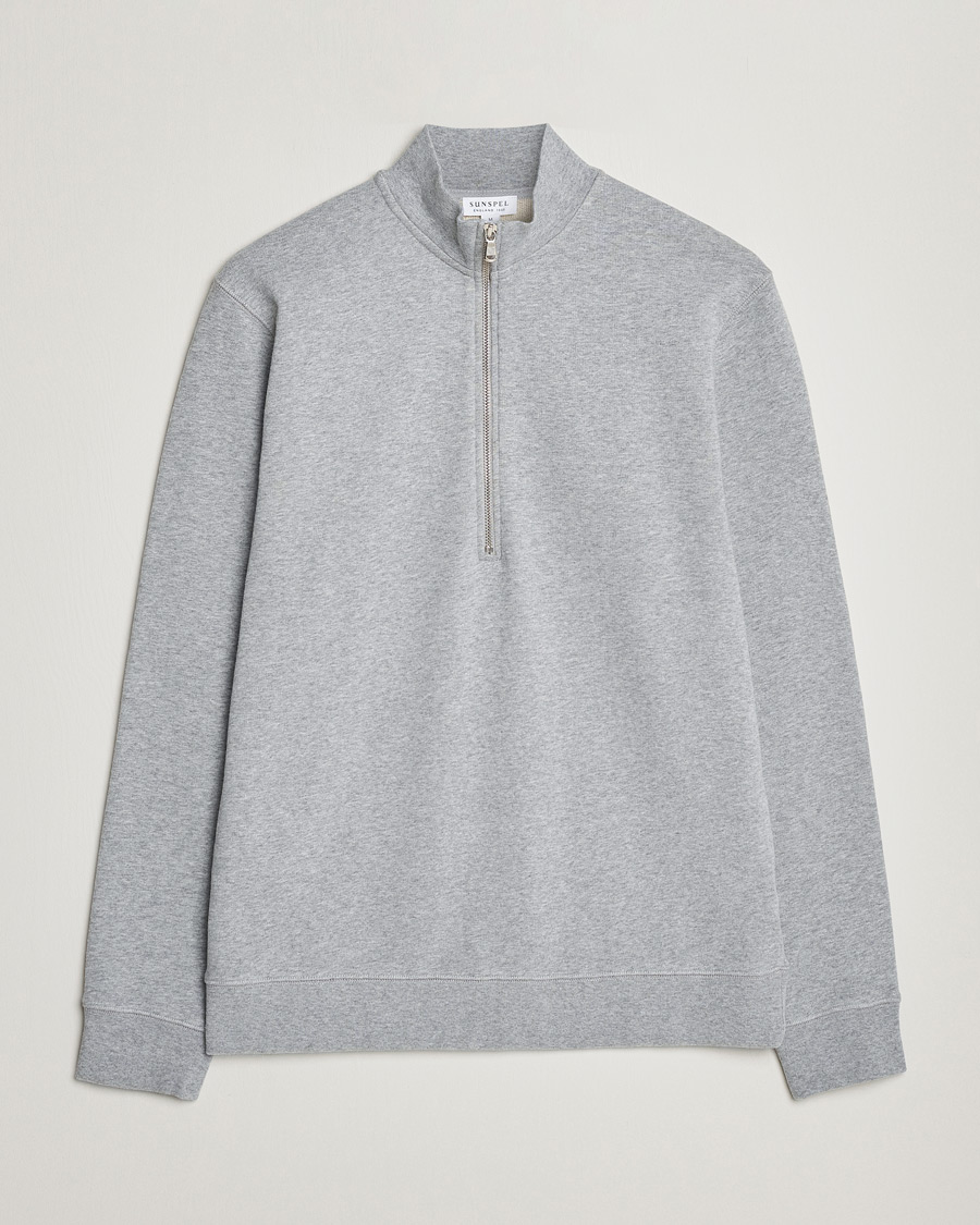 Herr | Tröjor | Sunspel | Loopback Half Zip Sweatshirt Grey Melange