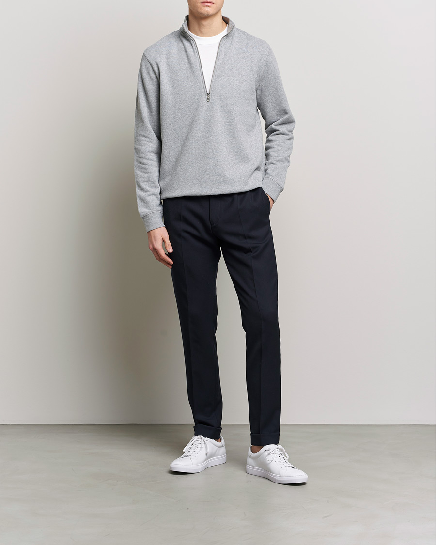 Herr | Tröjor | Sunspel | Loopback Half Zip Sweatshirt Grey Melange