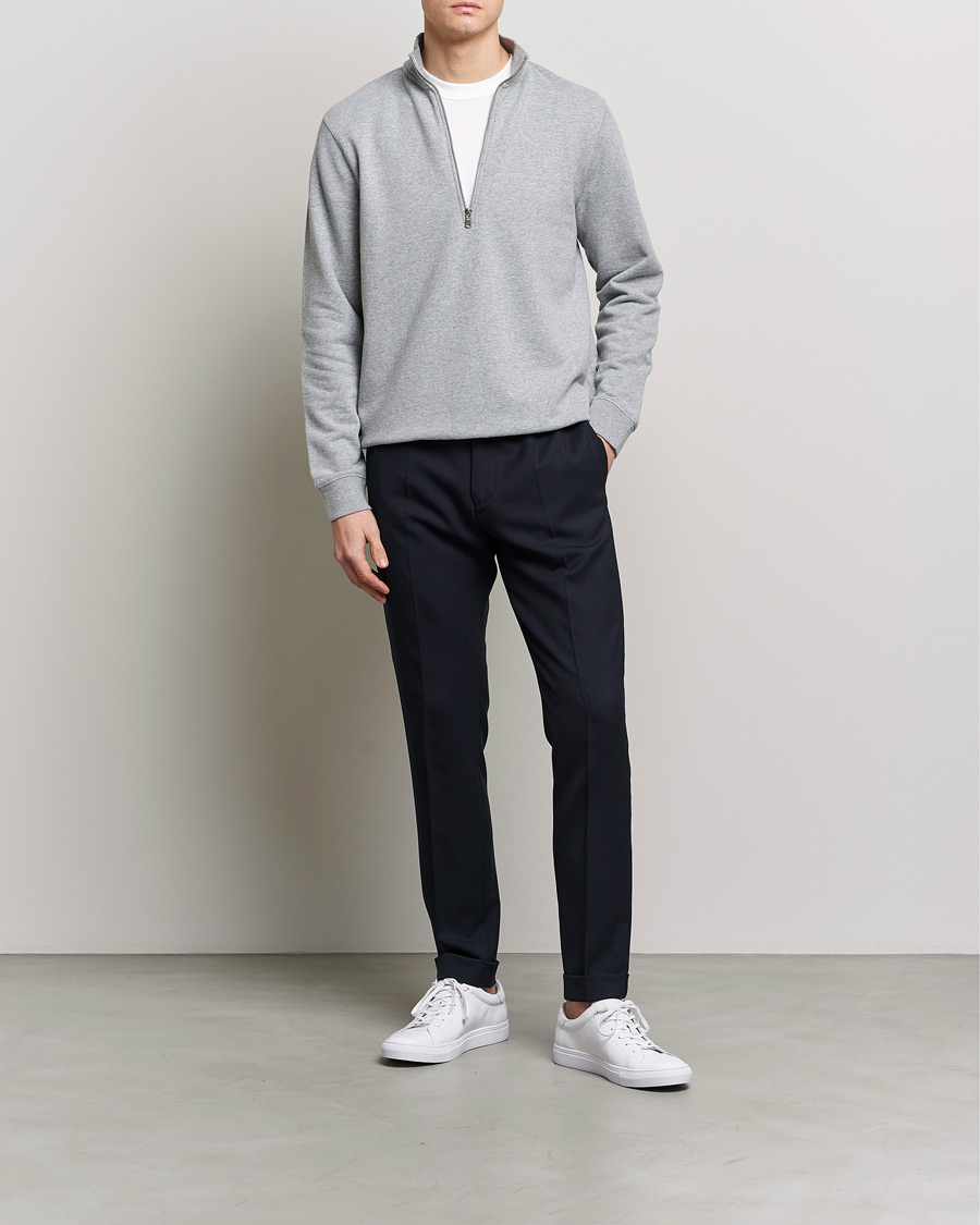 Herr | Tröjor | Sunspel | Loopback Half Zip Grey Melange