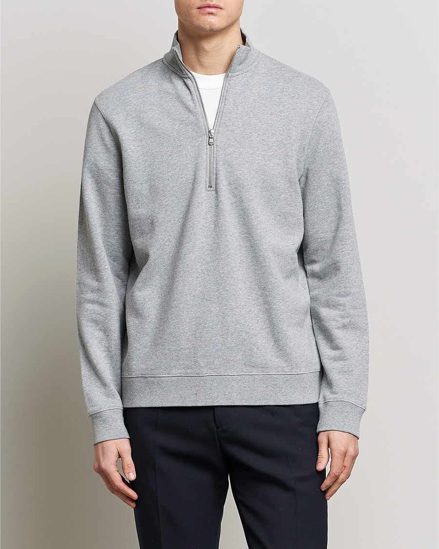 Herr | Sweatshirts | Sunspel | Loopback Half Zip Sweatshirt Grey Melange