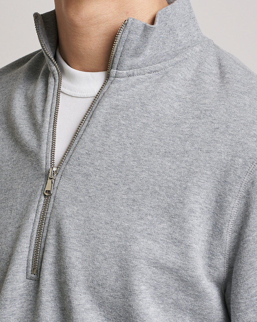 Herr | Tröjor | Sunspel | Loopback Half Zip Sweatshirt Grey Melange