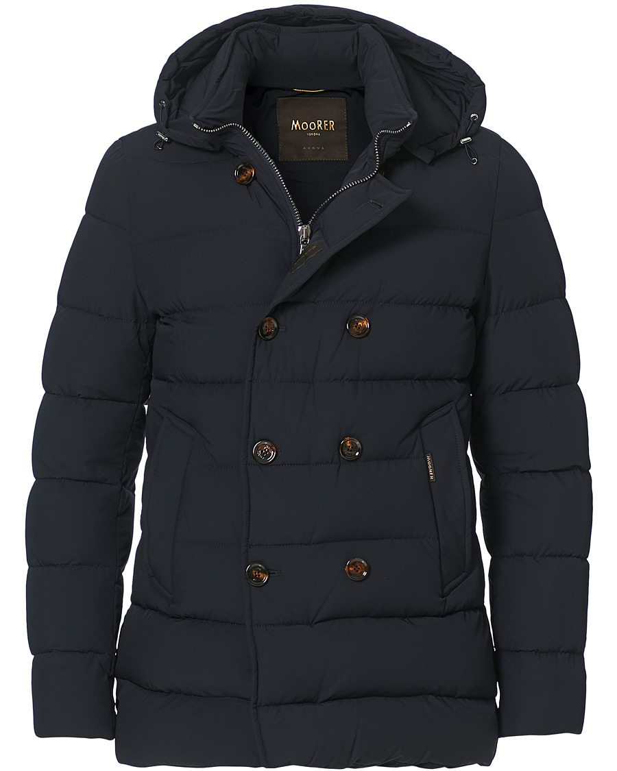 Herr | Jackor | MooRER | Double Breasted Stretch Nylon Hood Coat Navy