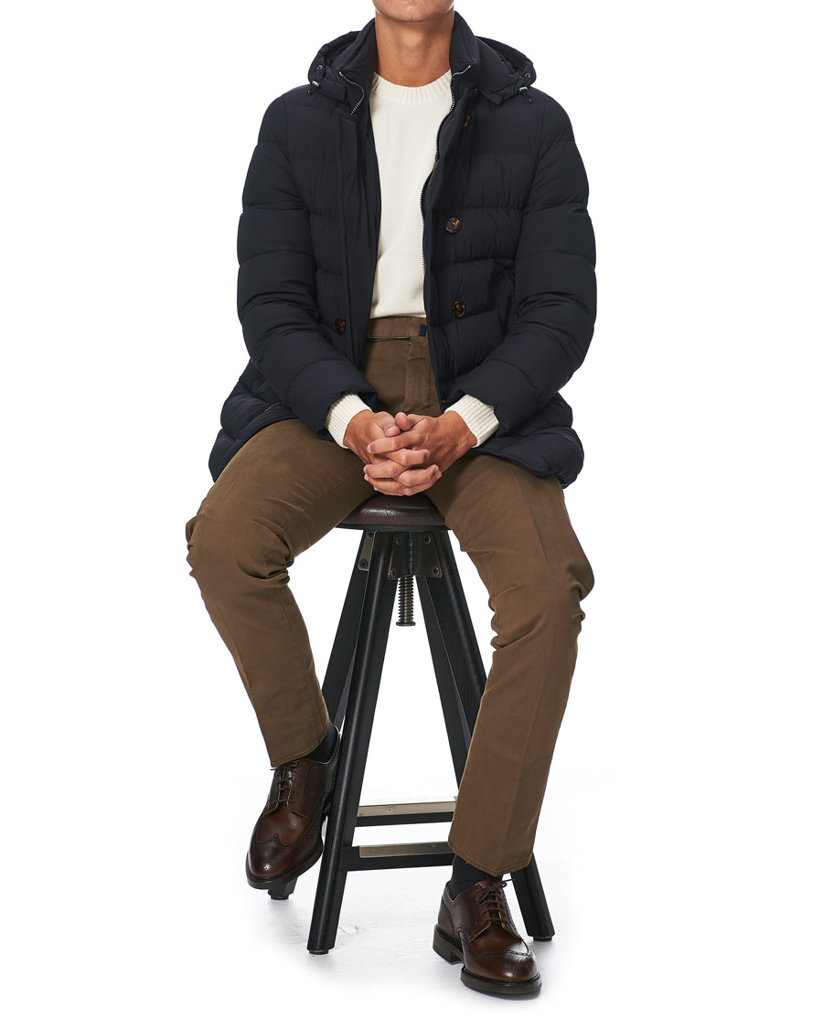 Herr | Jackor | MooRER | Double Breasted Stretch Nylon Hood Coat Navy
