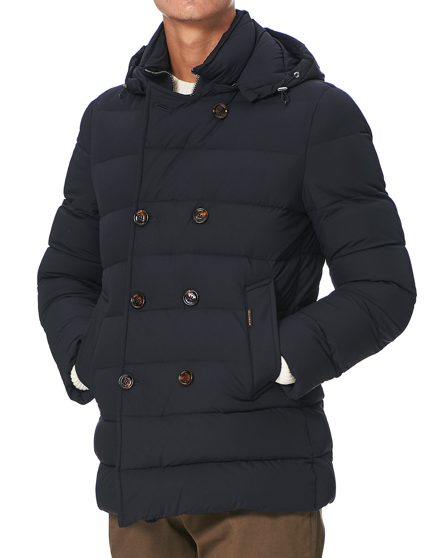 Herr | Jackor | MooRER | Double Breasted Stretch Nylon Hood Coat Navy