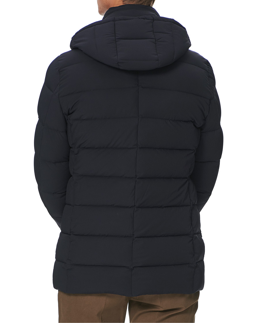 Herr | Jackor | MooRER | Double Breasted Stretch Nylon Hood Coat Navy