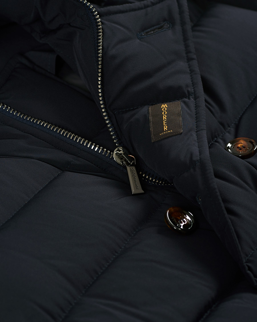 Herr | Jackor | MooRER | Double Breasted Stretch Nylon Hood Coat Navy