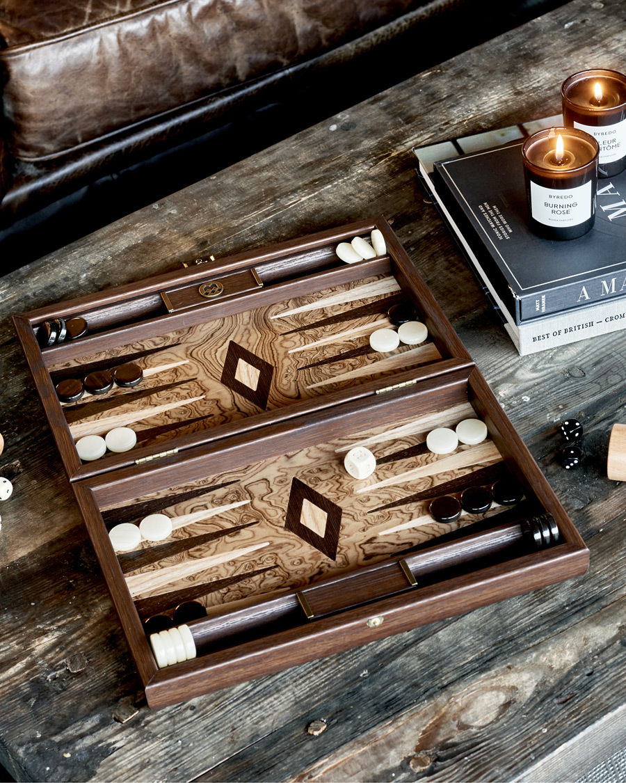 Herr | Spel & fritid | Manopoulos | Walnut Burl Small Backgammon With Side Racks