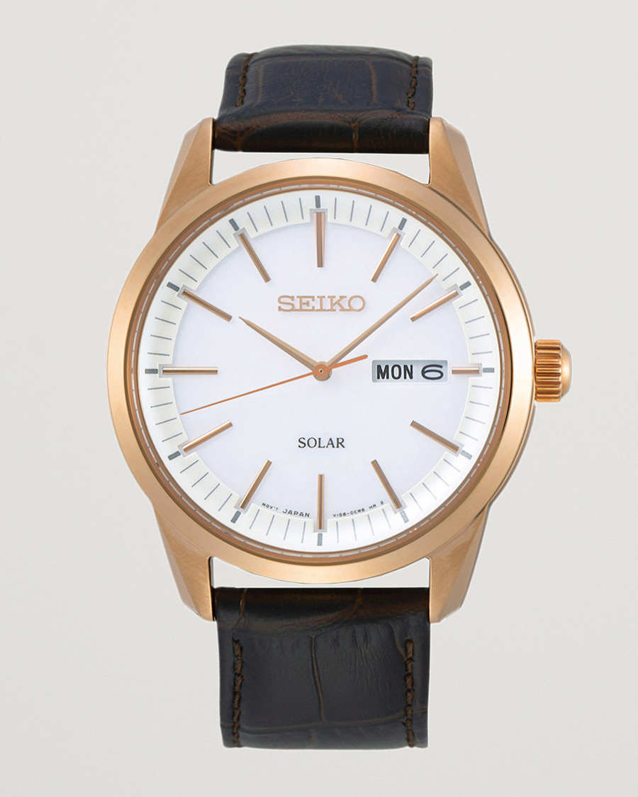 Herr | Seiko Solar Sapphire 40mm Rose Gold Steel White Dial | Seiko | Solar Sapphire 40mm Rose Gold Steel White Dial