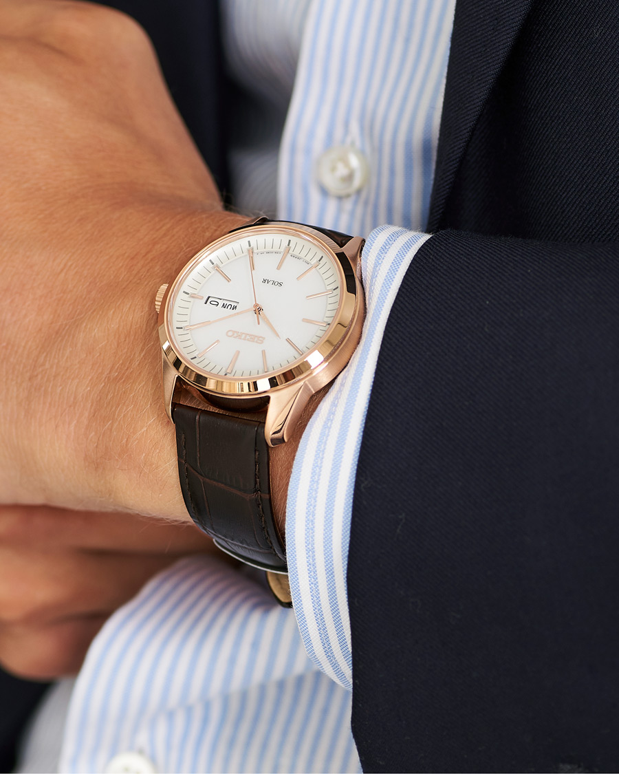 Herr | Seiko Solar Sapphire 40mm Rose Gold Steel White Dial | Seiko | Solar Sapphire 40mm Rose Gold Steel White Dial