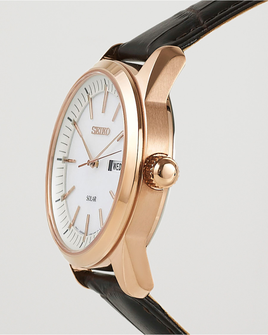 Herr | Seiko Solar Sapphire 40mm Rose Gold Steel White Dial | Seiko | Solar Sapphire 40mm Rose Gold Steel White Dial