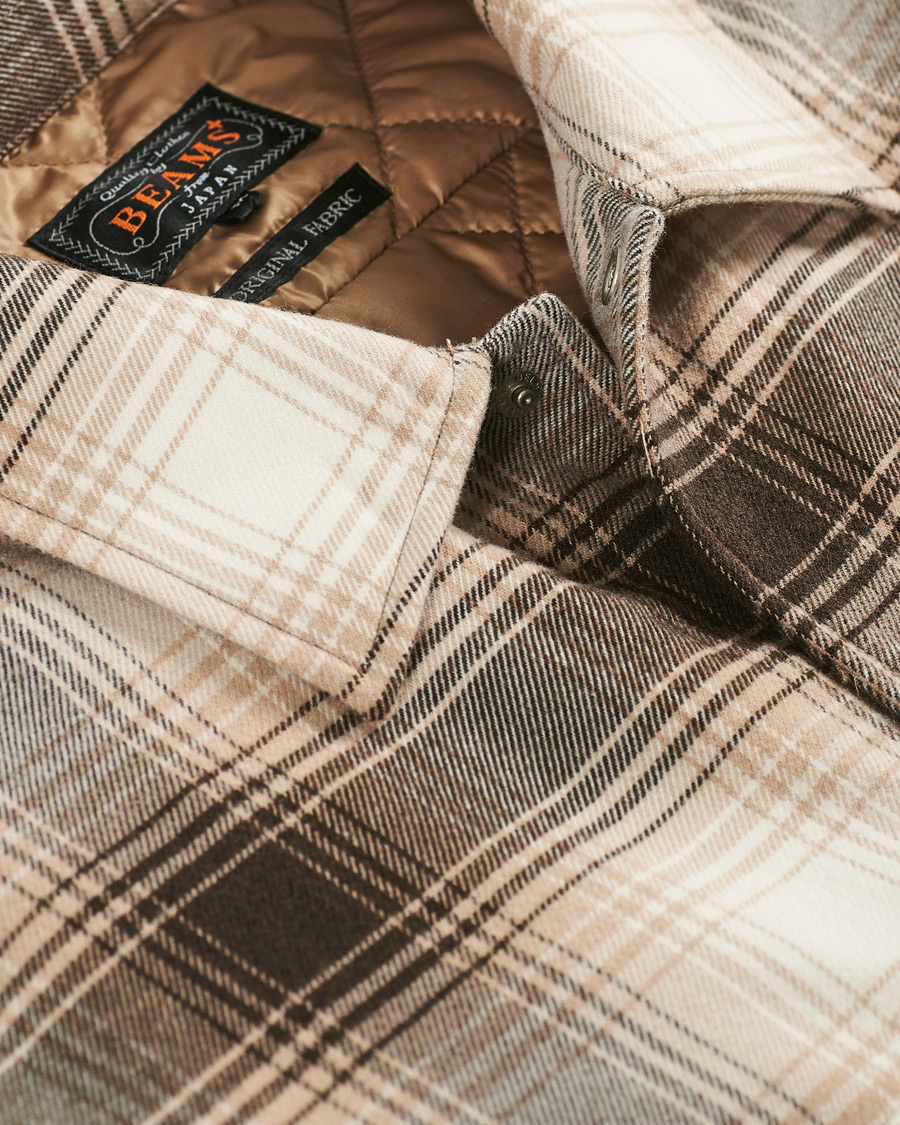 Herr | Jackor | BEAMS PLUS | Quilted Open Collar Jacket Brown Check