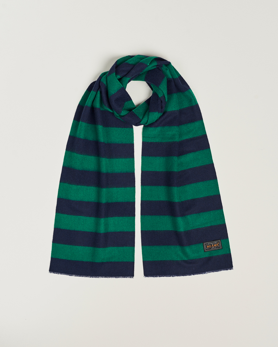 Herr | BEAMS PLUS Cashmere Stripe Scarf Green/Navy | BEAMS PLUS | Cashmere Stripe Scarf Green/Navy