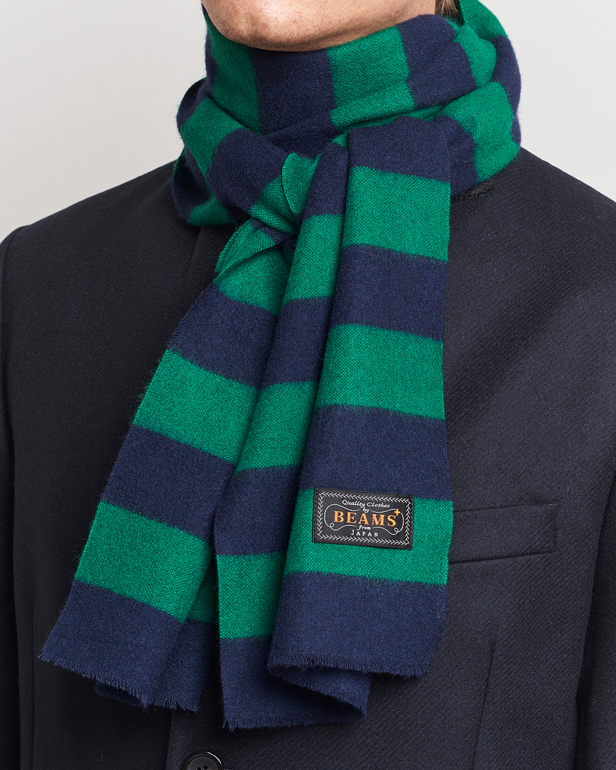 Herr |  | BEAMS PLUS | Cashmere Stripe Scarf Green/Navy