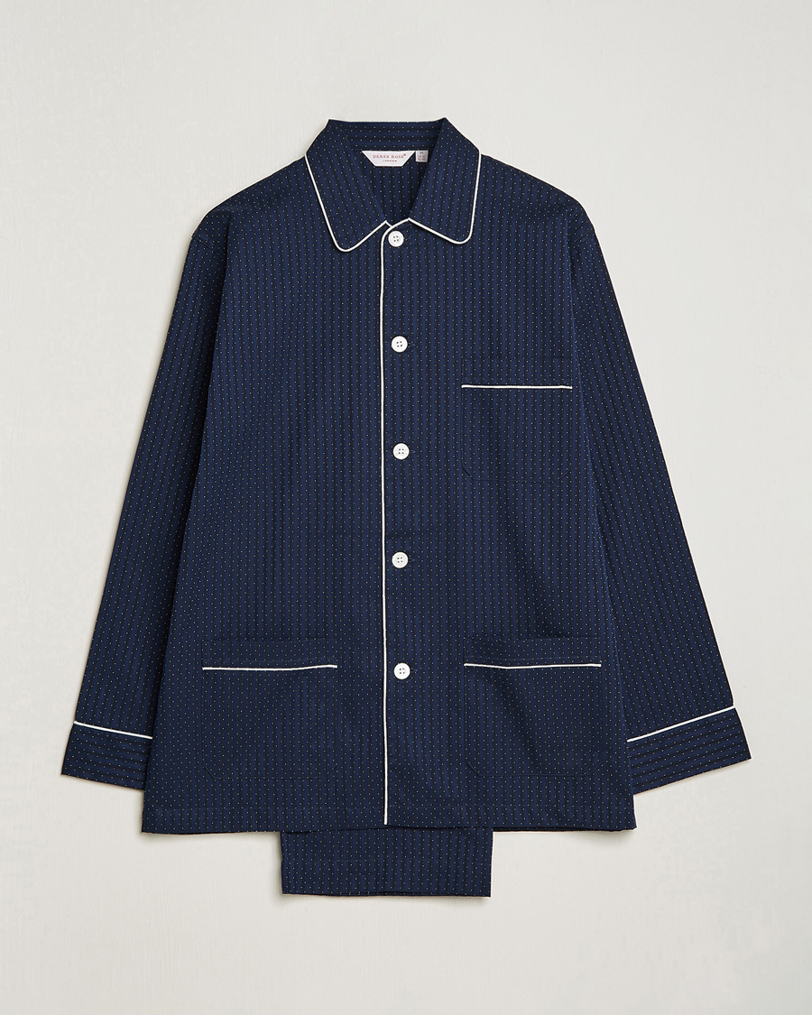 Herr | Pyjamas & Morgonrockar | Derek Rose | Royal Piped Cotton Pyjama Set Navy