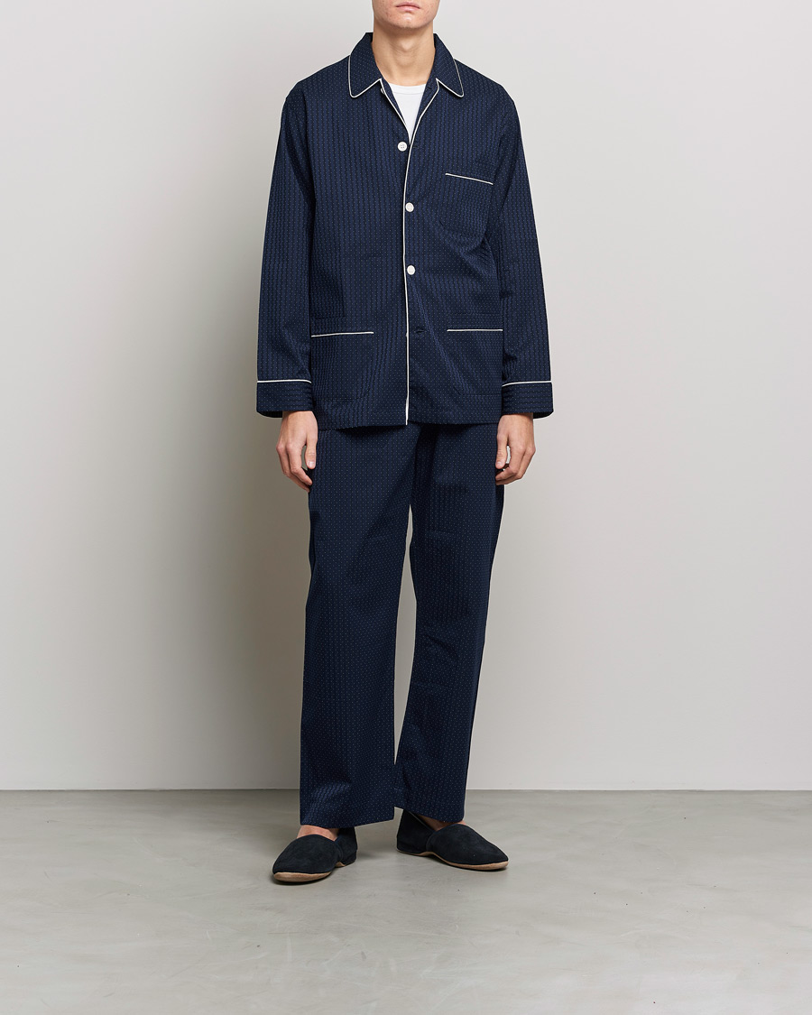 Herr | Pyjamas & Morgonrockar | Derek Rose | Royal Piped Cotton Pyjama Set Navy