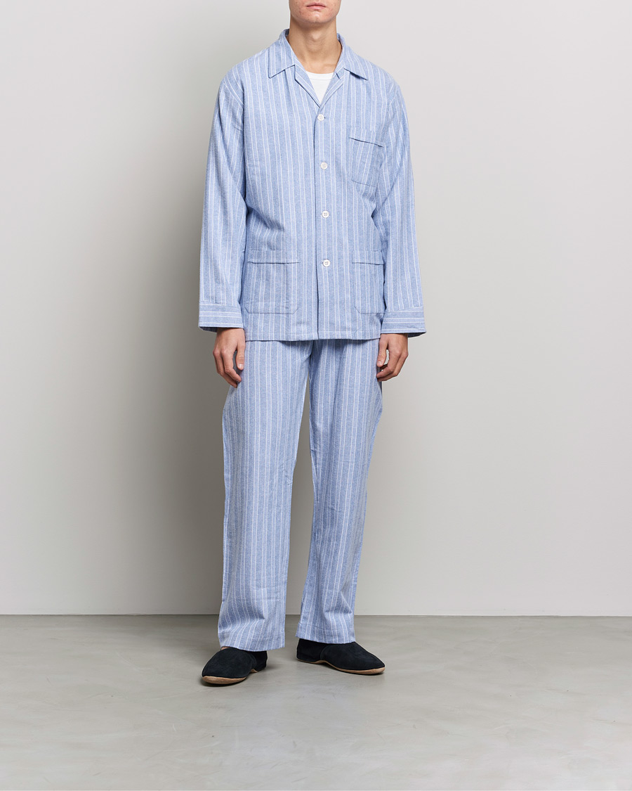 Herr | Pyjamas & Morgonrockar | Derek Rose | Brushed Cotton Flannel Striped Pyjama Set Blue