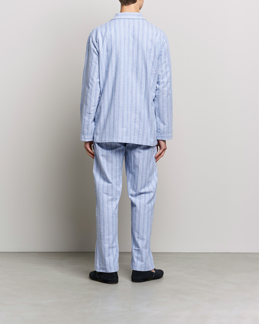 Herr | Loungewear | Derek Rose | Brushed Cotton Flannel Striped Pyjama Set Blue
