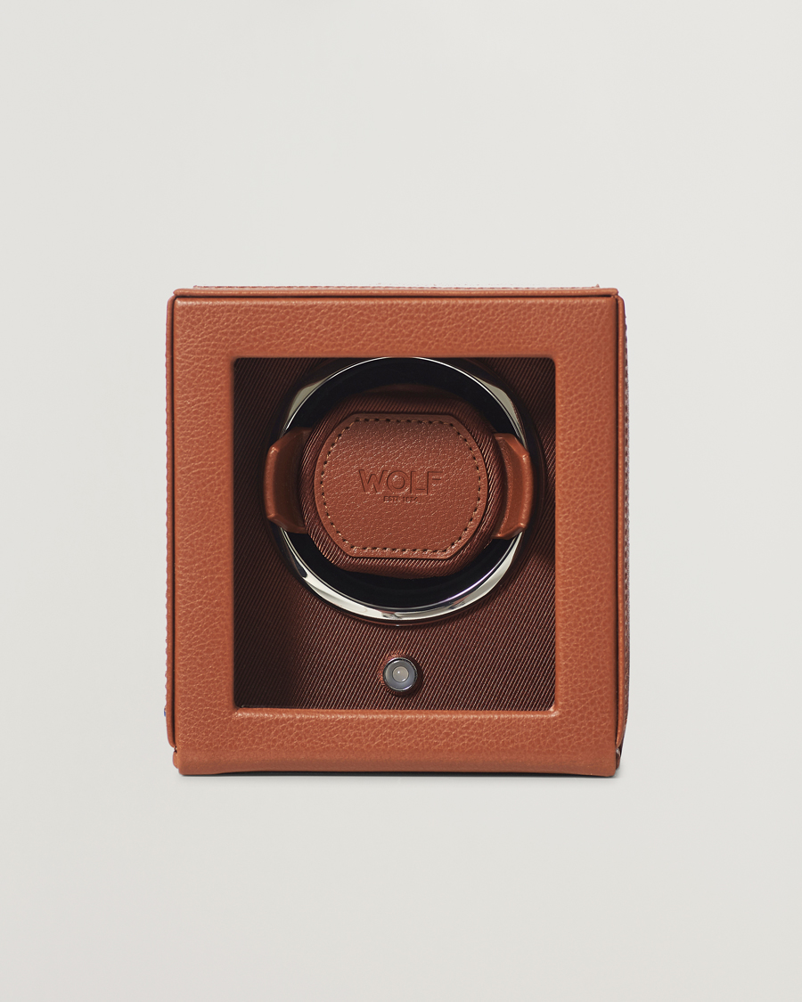Herr | Klock- & smyckesetuin | WOLF | Cub Single Winder With Cover Cognac