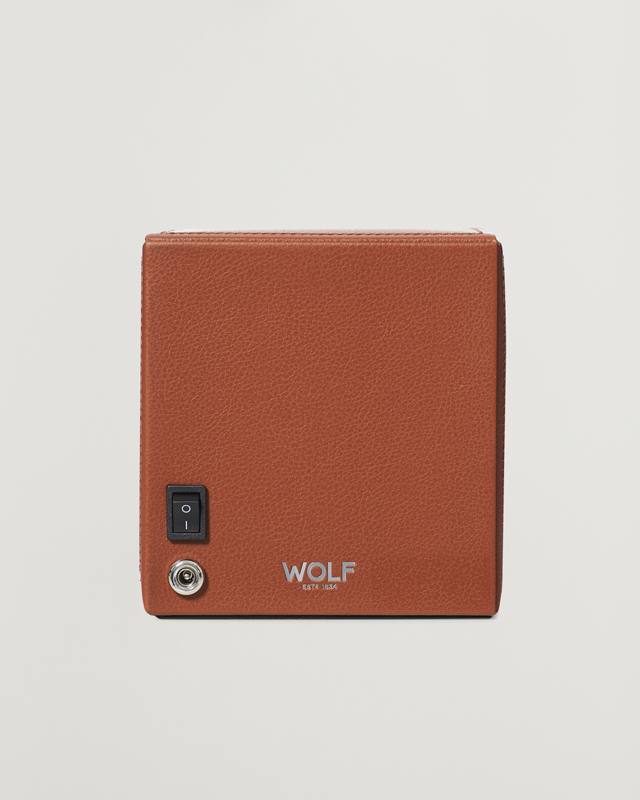 Herr | Klock- & smyckesetuin | WOLF | Cub Single Winder With Cover Cognac