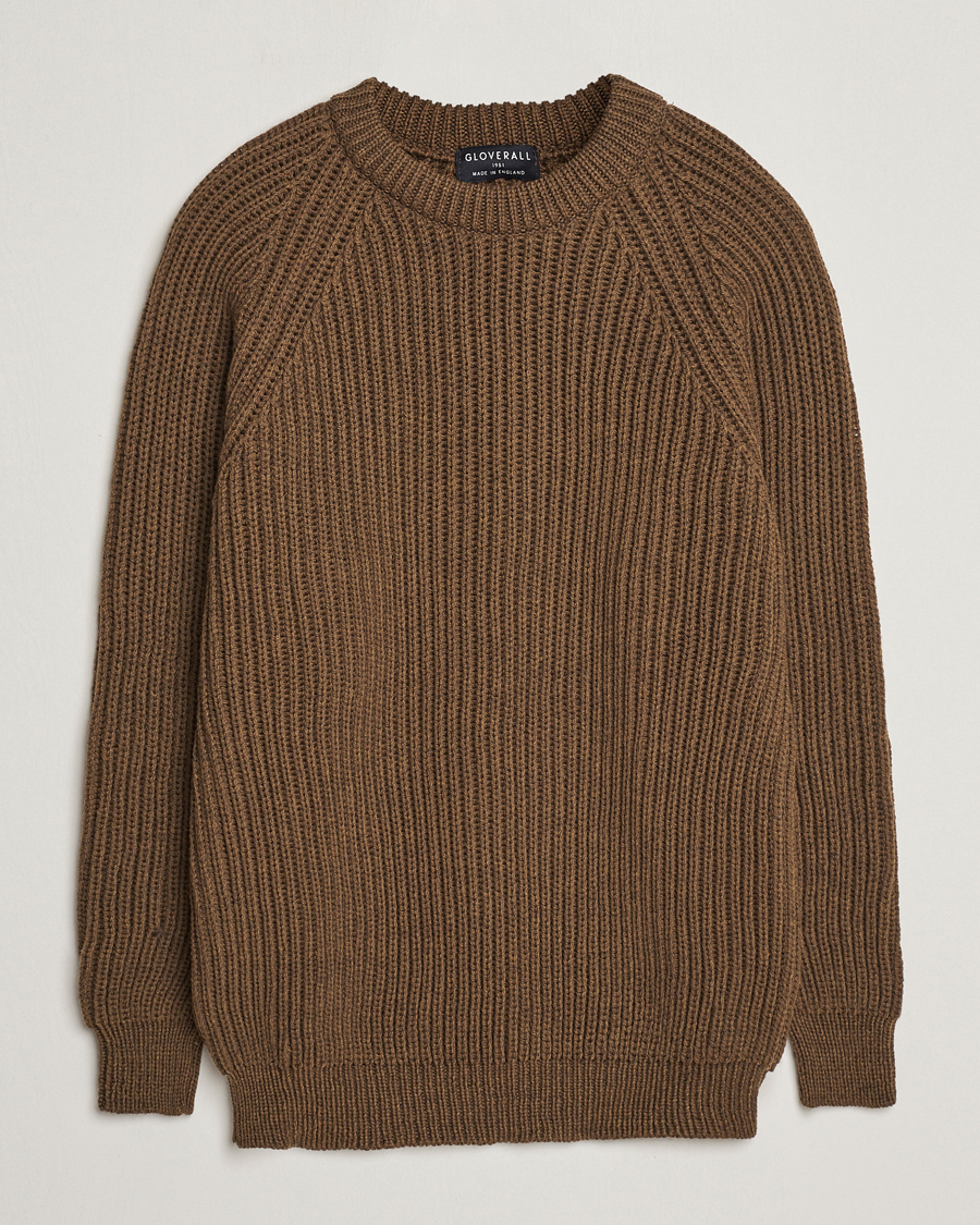 Herr | Tröjor | Gloverall | Fisherman Rib Chunky Wool Crew Dark Green