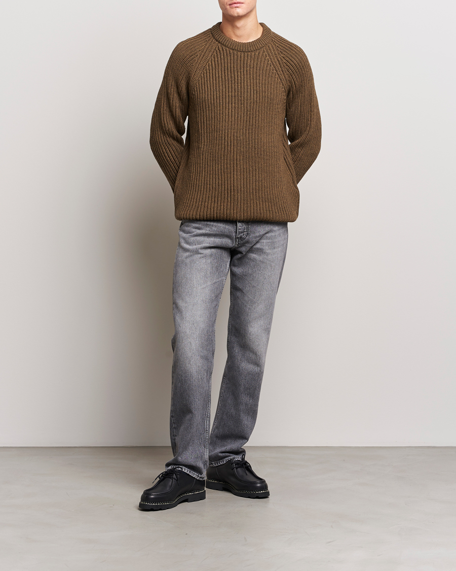 Herr | Tröjor | Gloverall | Fisherman Rib Chunky Wool Crew Dark Green