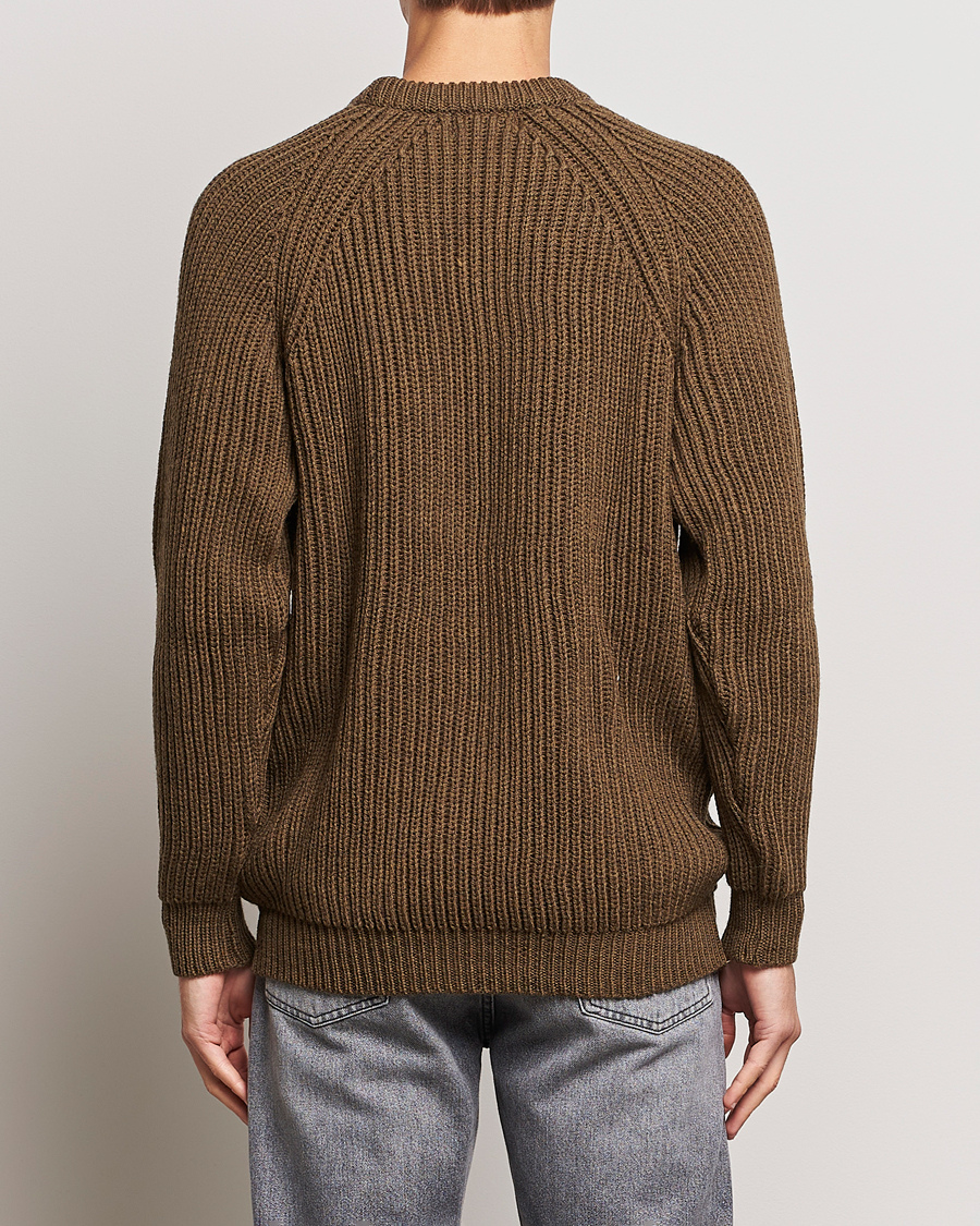 Herr | Tröjor | Gloverall | Fisherman Rib Chunky Wool Crew Dark Green