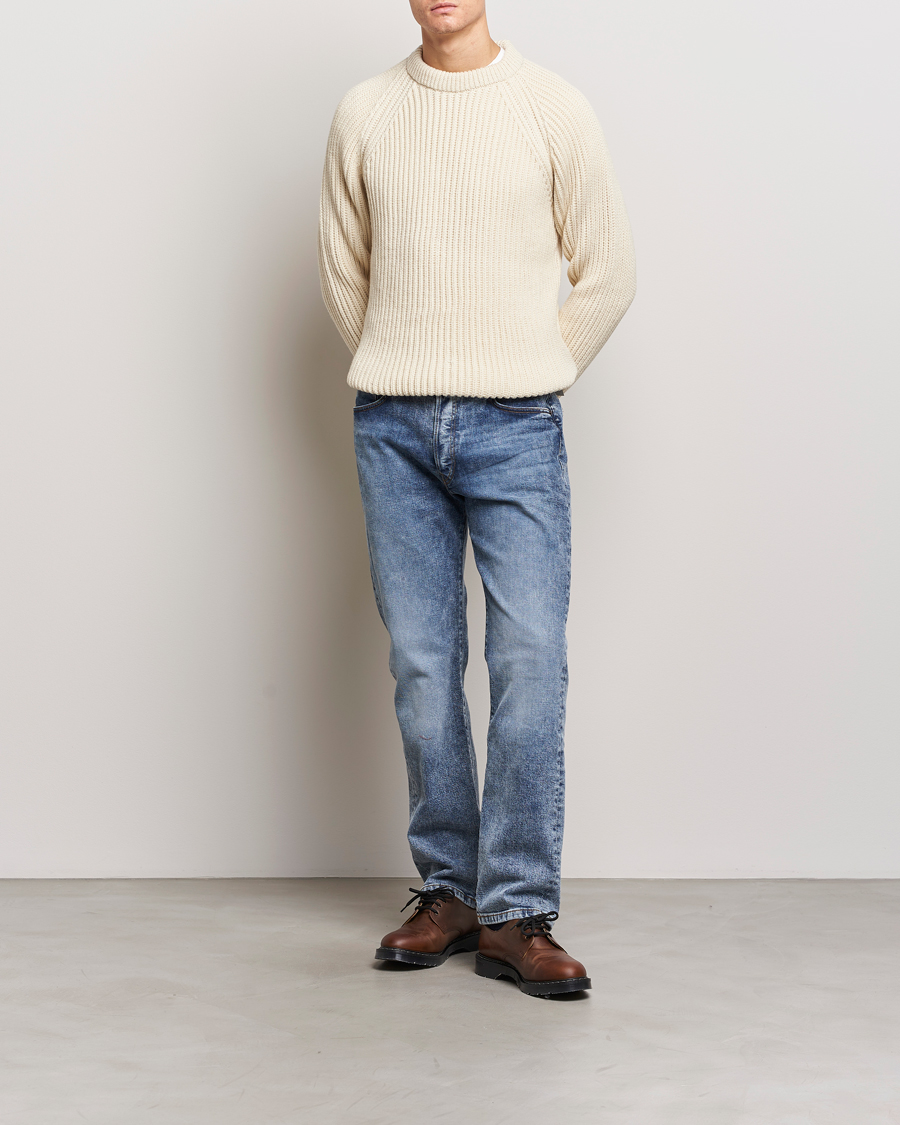 Herr | Tröjor | Gloverall | Fisherman Rib Chunky Wool Crew Ecru