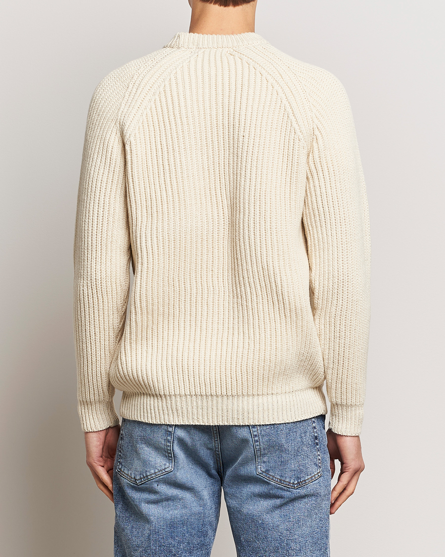 Herr | Tröjor | Gloverall | Fisherman Rib Chunky Wool Crew Ecru