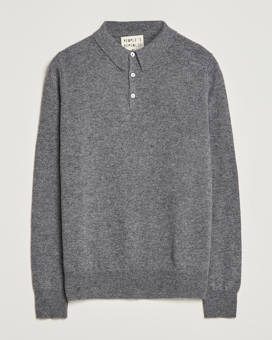 Herr | Tröjor | People's Republic of Cashmere | Cashmere Long Sleeve Polo Heather Grey