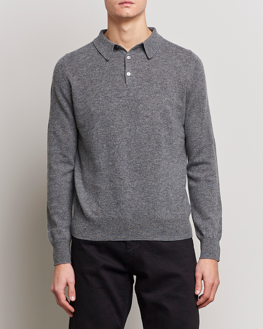 Herr | Tröjor | People's Republic of Cashmere | Cashmere Long Sleeve Polo Heather Grey