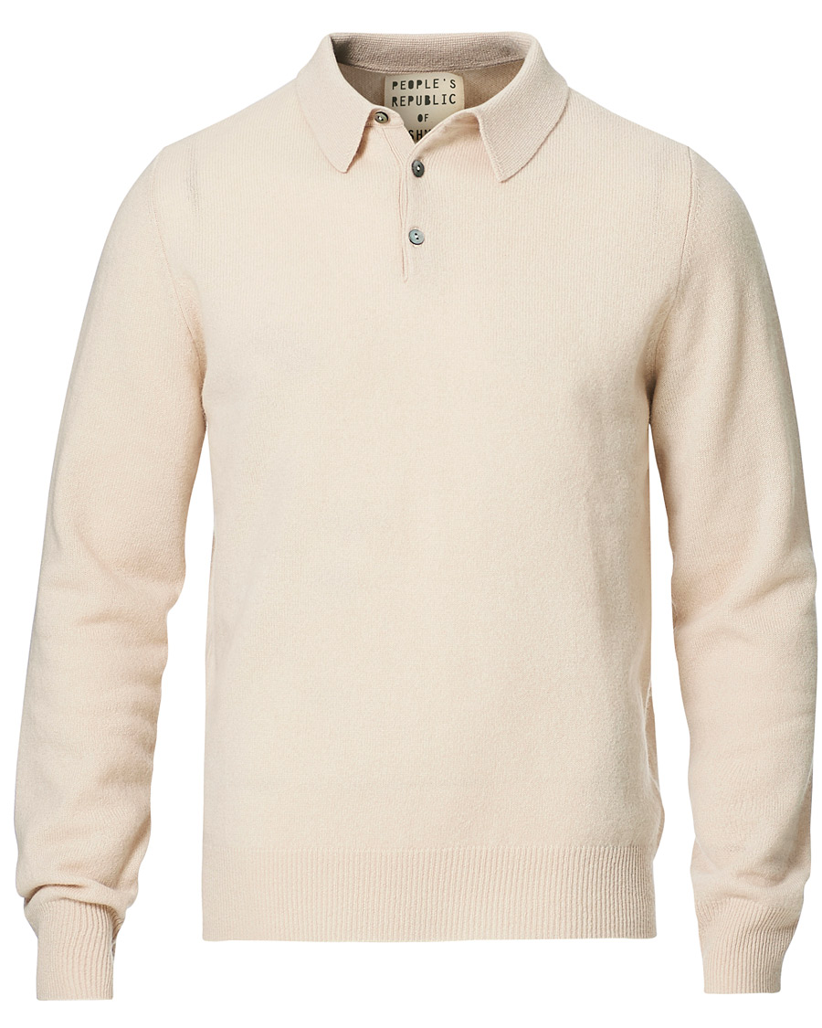 Herr | Tröjor | People's Republic of Cashmere | Cashmere Long Sleeve Polo Cream