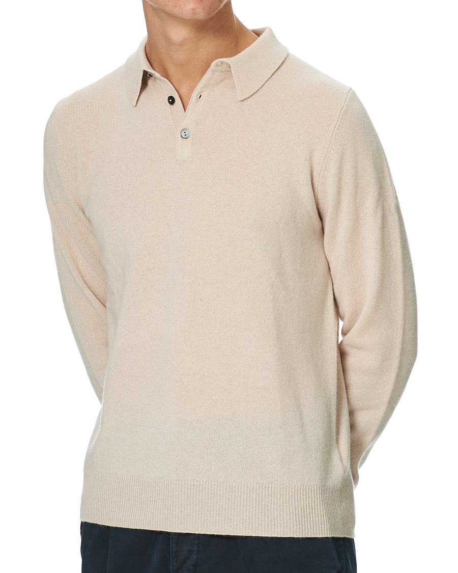 Herr | Tröjor | People's Republic of Cashmere | Cashmere Long Sleeve Polo Cream
