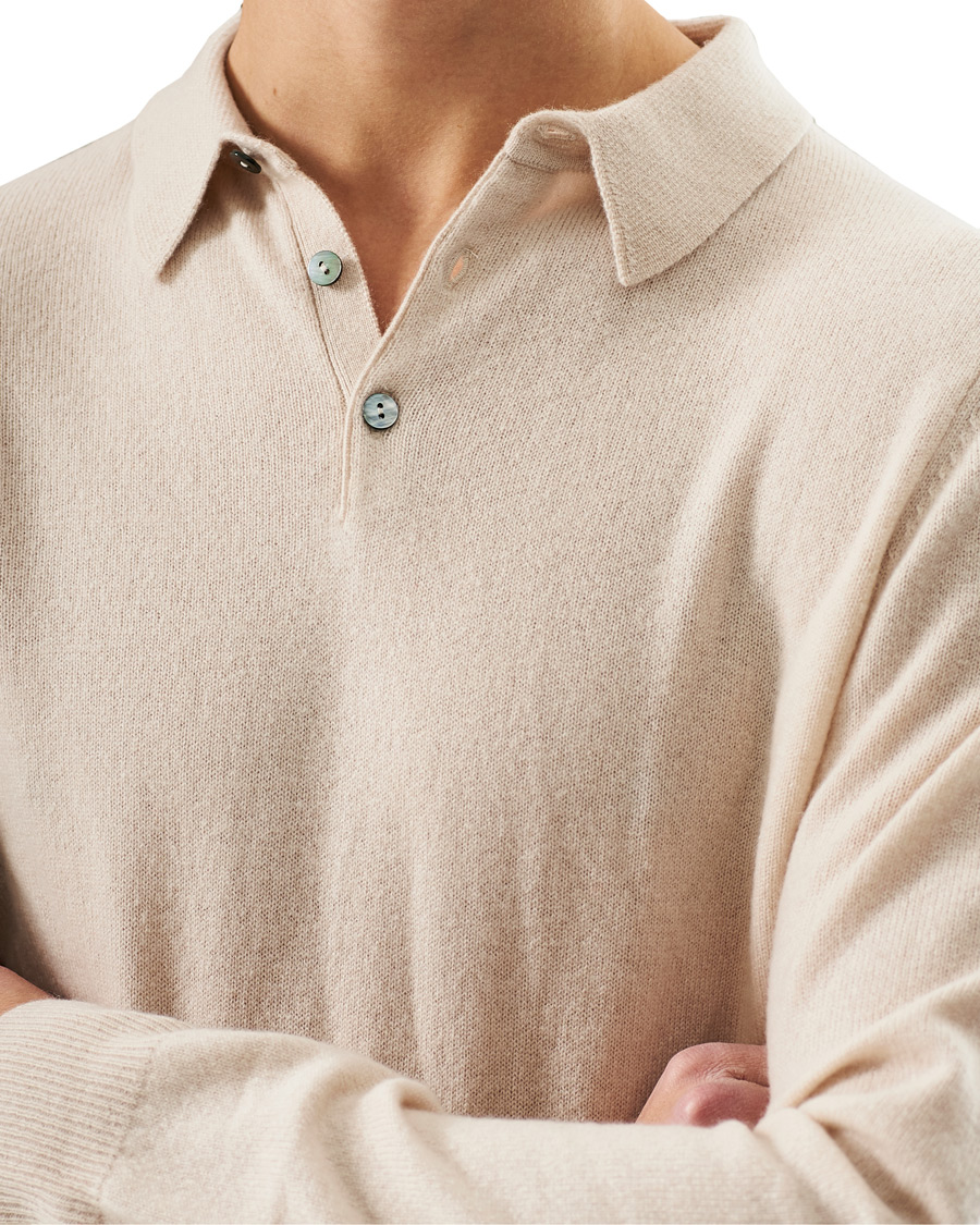 Herr | Tröjor | People's Republic of Cashmere | Cashmere Long Sleeve Polo Cream