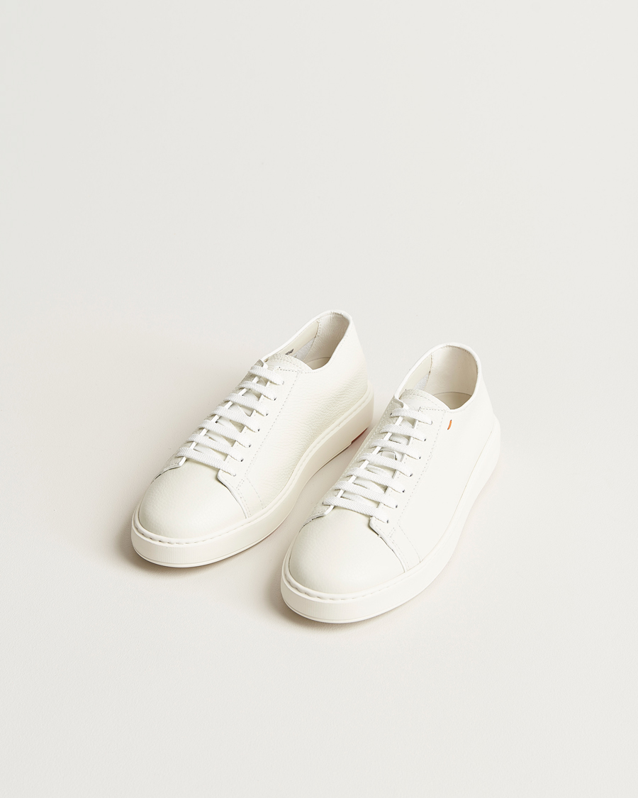 Herr |  | Santoni | Low Top Grain Leather Sneaker White Calf