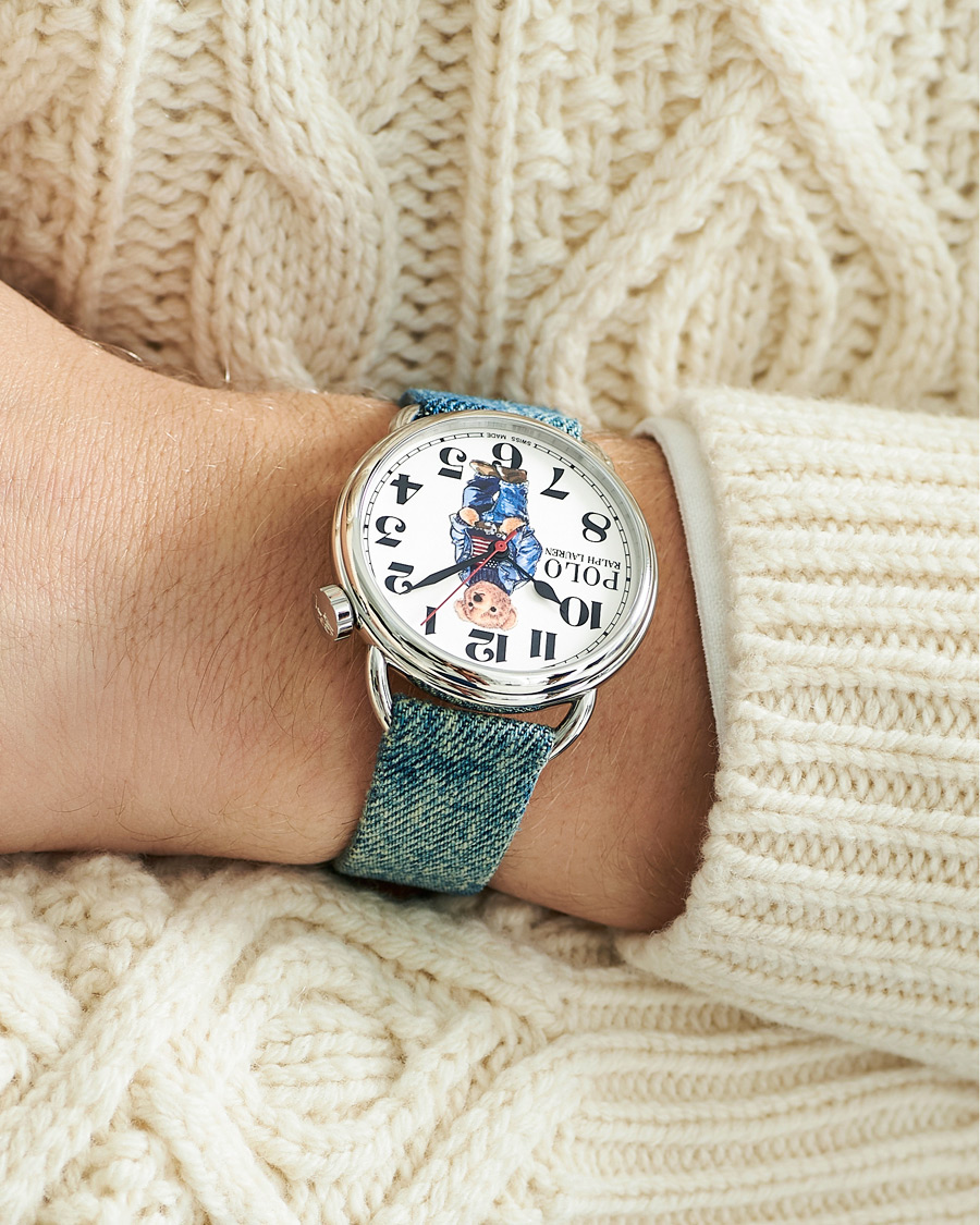 Herr | Polo Ralph Lauren 42mm Automatic Denim Flag Bear Steel With White Dial | Polo Ralph Lauren | 42mm Automatic Denim Flag Bear Steel With White Dial