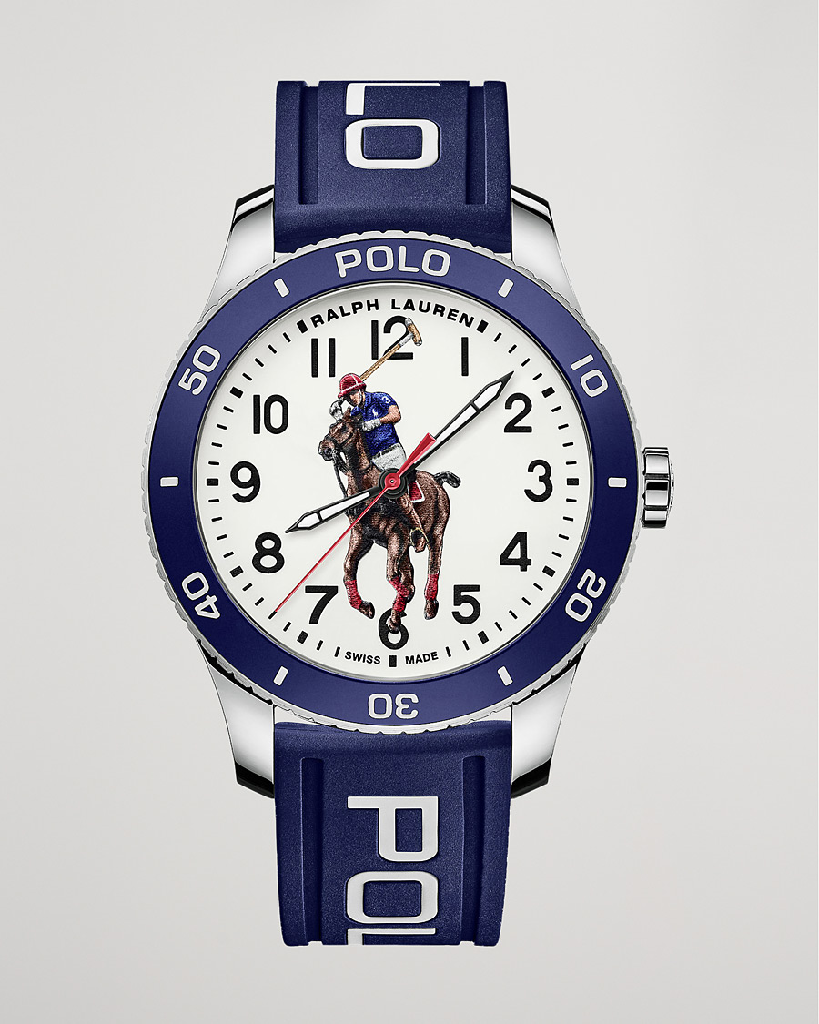 Herr | Klockor | Polo Ralph Lauren | 42mm Automatic Pony Player  White Dial/Blue Bezel