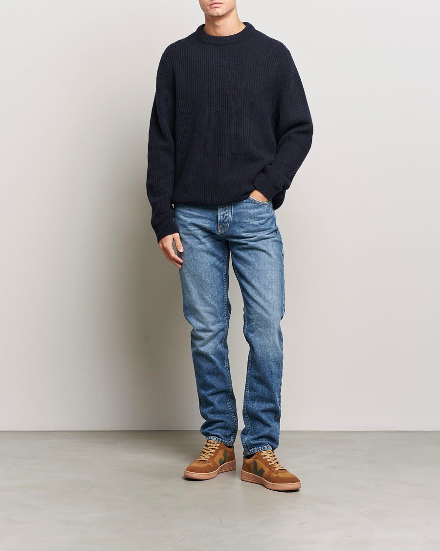Herr | Tröjor | Nudie Jeans | August Wool Rib Knitted Sweater Navy