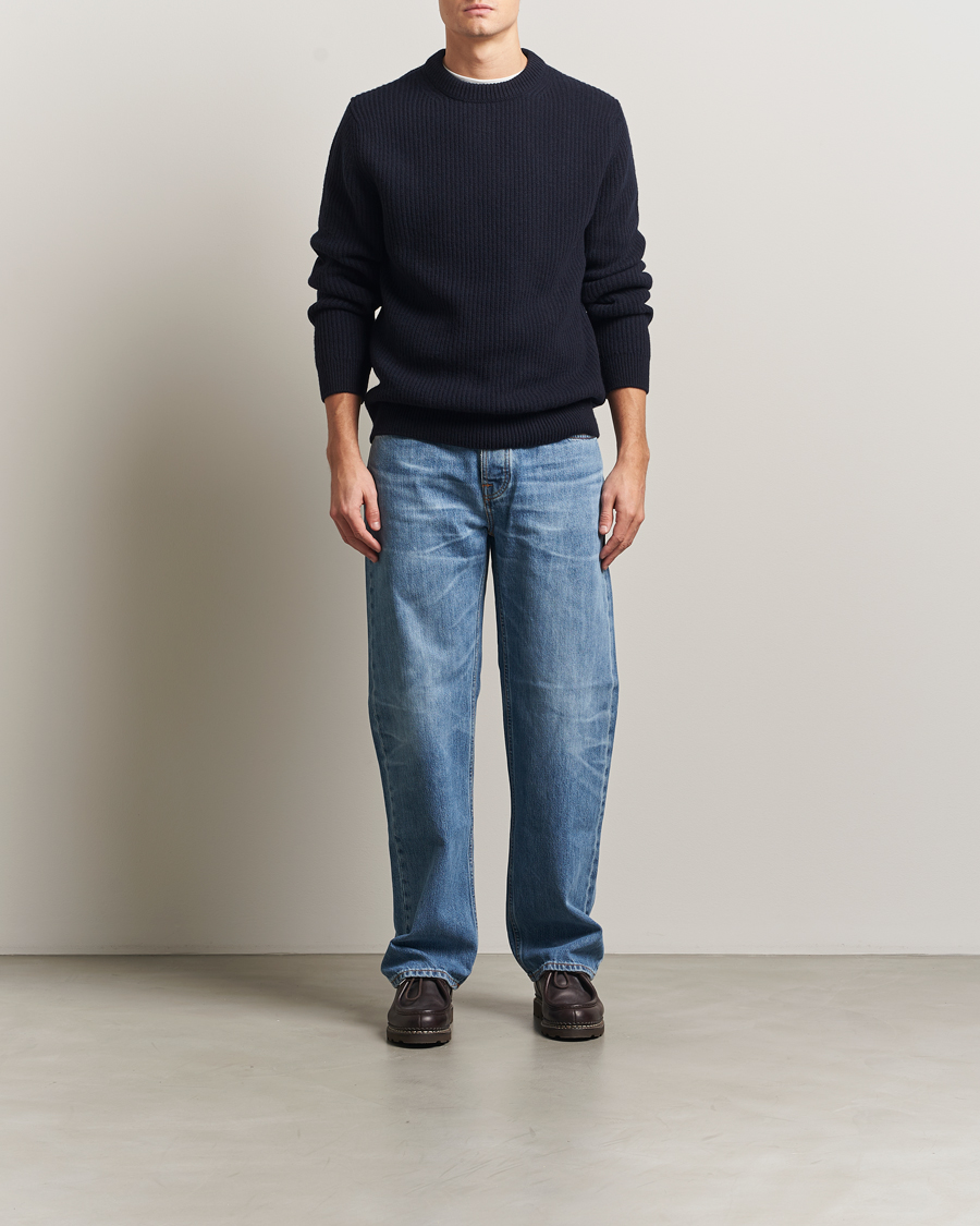Herr | Tröjor | Nudie Jeans | August Wool Rib Knitted Sweater Navy