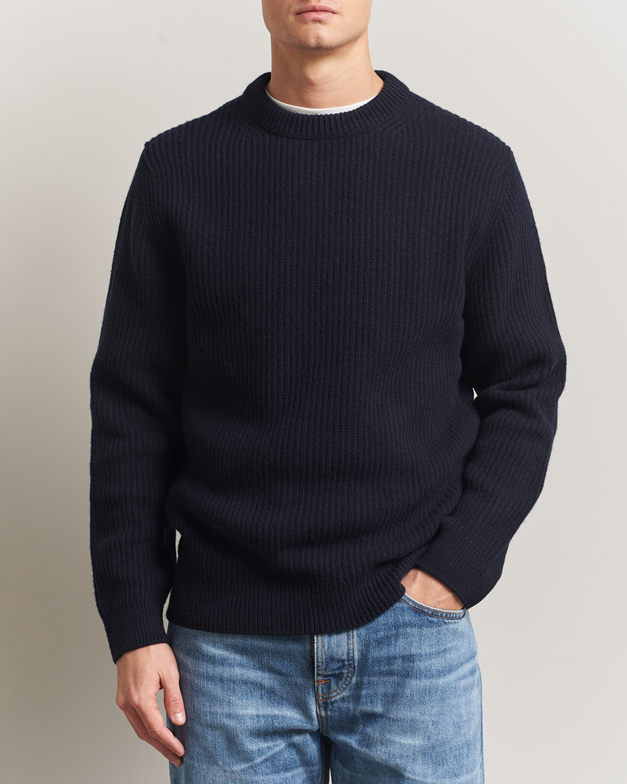 Herr | Tröjor | Nudie Jeans | August Wool Rib Knitted Sweater Navy