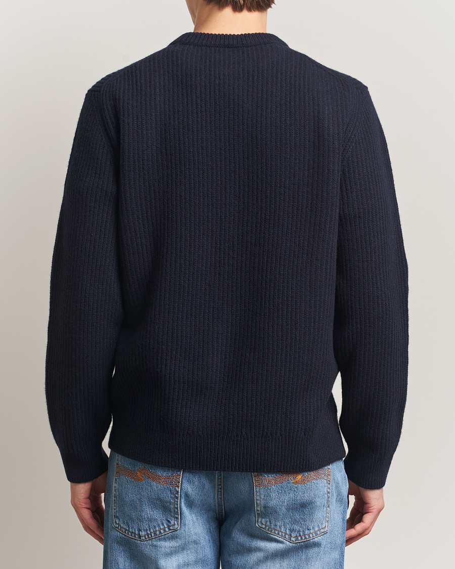 Herr | Tröjor | Nudie Jeans | August Wool Rib Knitted Sweater Navy