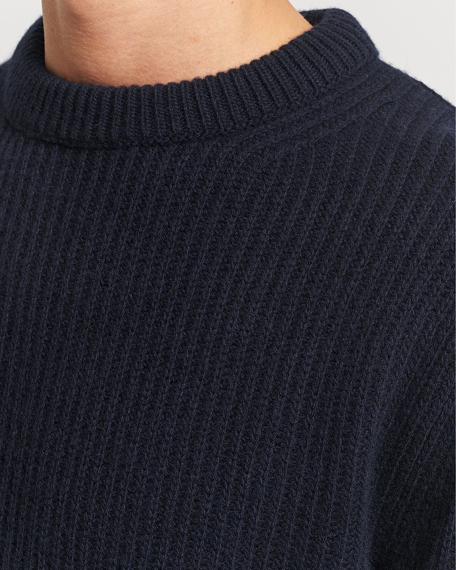 Herr | Tröjor | Nudie Jeans | August Wool Rib Knitted Sweater Navy