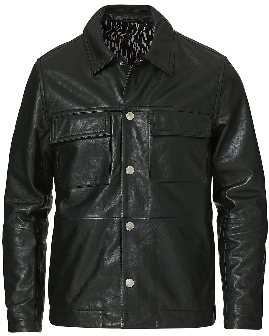 Herr | Skjortor | J.Lindeberg | Lenox Lambsnappa Leather Overshirt Black