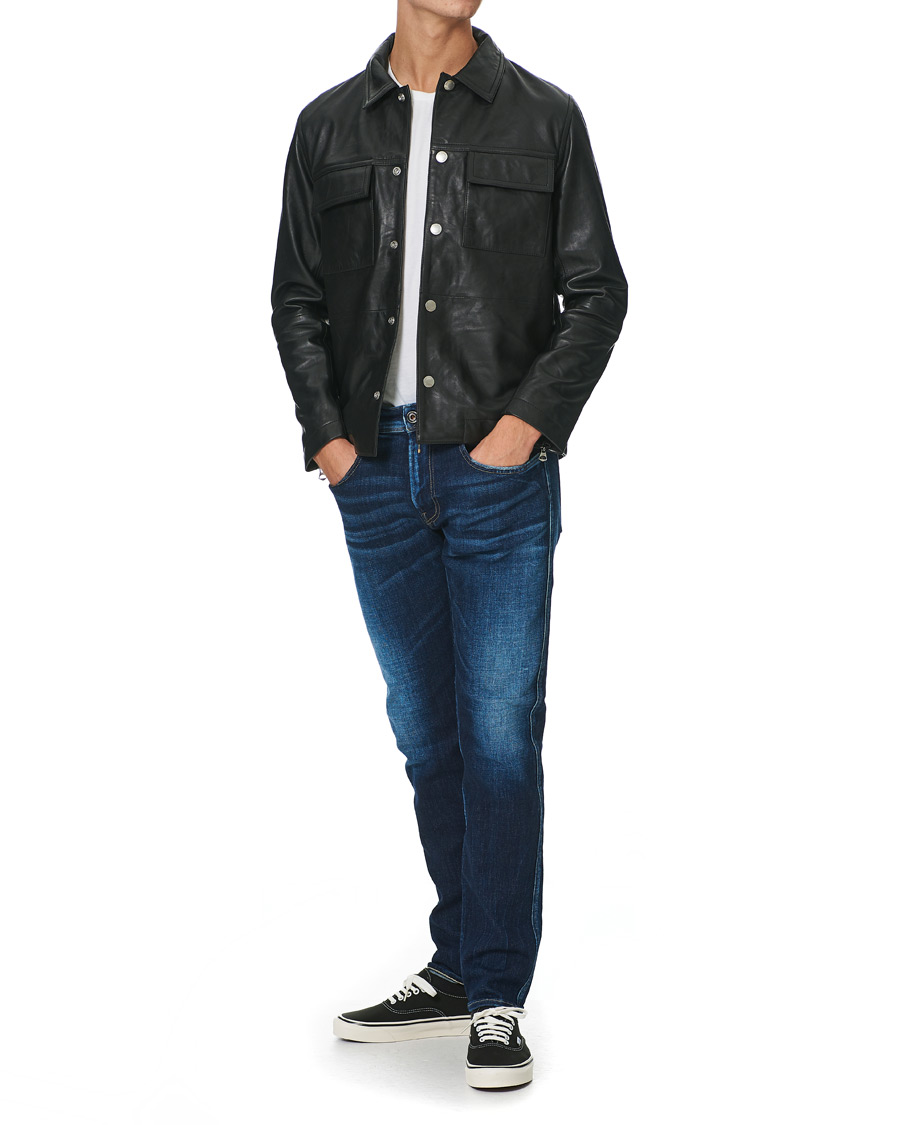 Herr | Skjortor | J.Lindeberg | Lenox Lambsnappa Leather Overshirt Black