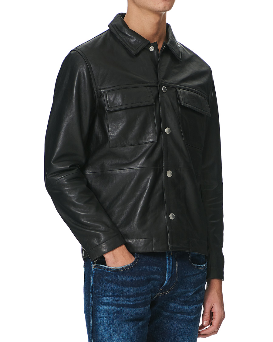 Herr | Skjortor | J.Lindeberg | Lenox Lambsnappa Leather Overshirt Black