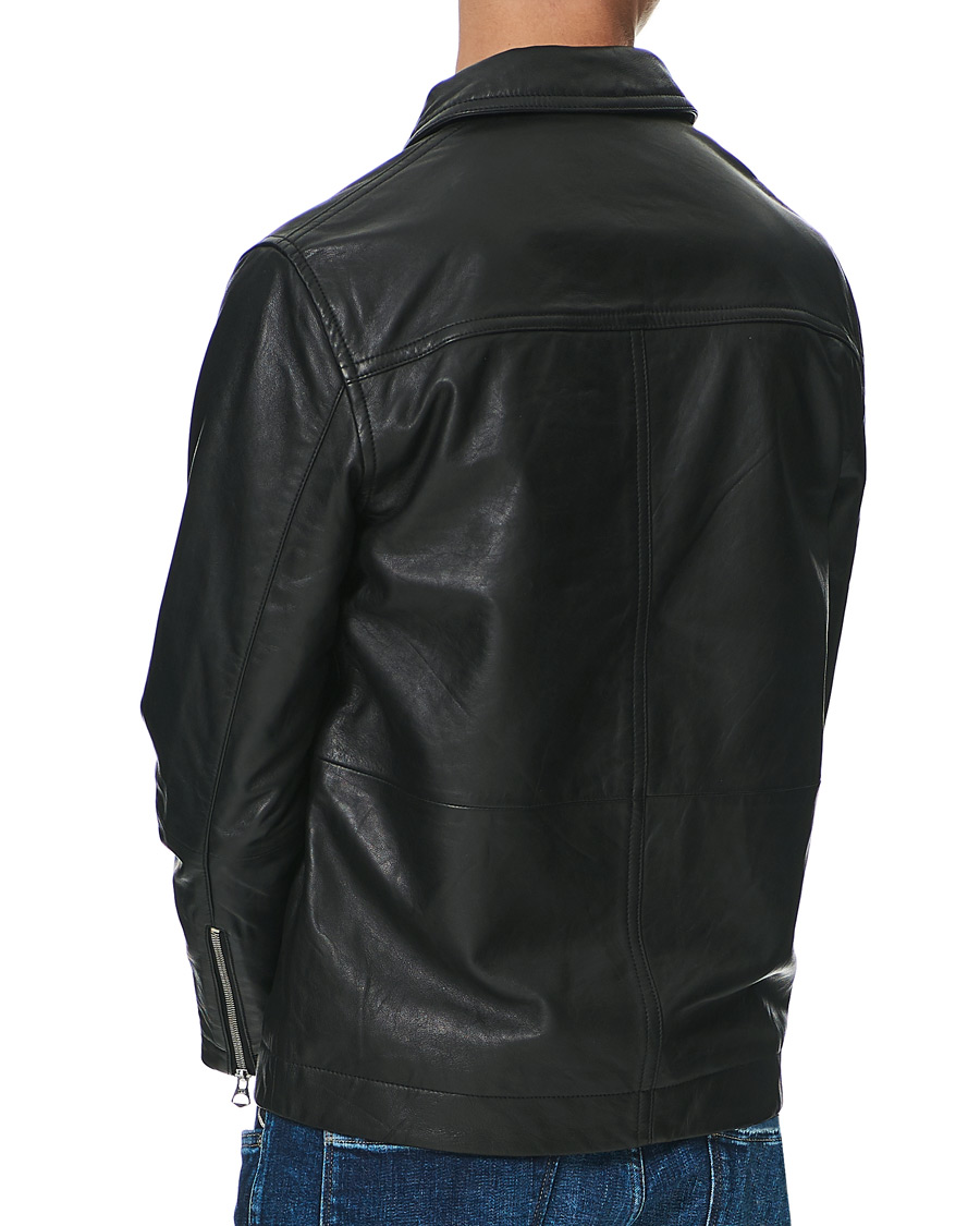 Herr | Skjortor | J.Lindeberg | Lenox Lambsnappa Leather Overshirt Black