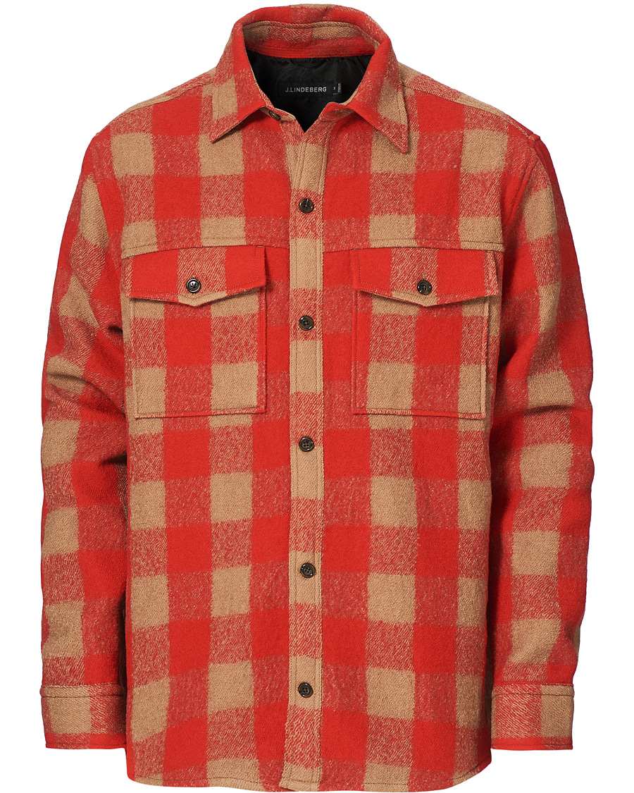 Herr | Skjortor | J.Lindeberg | Gingham Wool Loose Fit Overshirt Red Bell