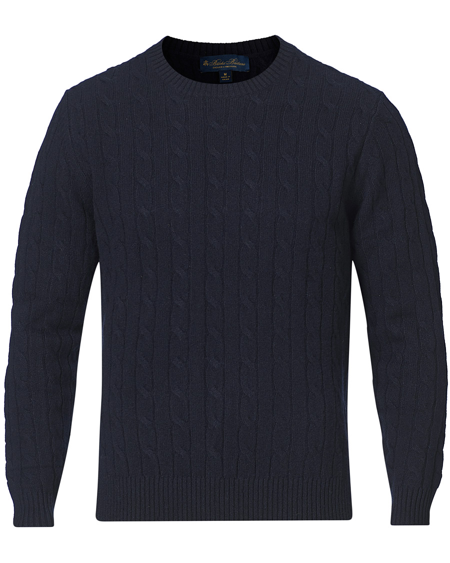 Herr | Tröjor | Brooks Brothers | Lambswool Cable Crew Neck Navy